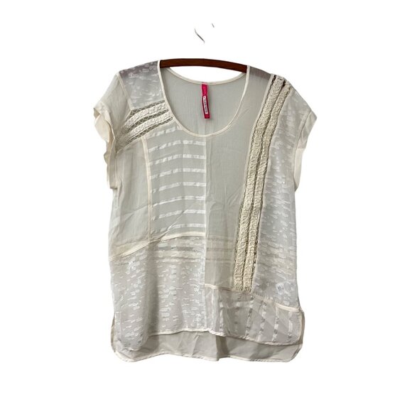 Plenty by Tracy Reese Womens Cream Sheer Silk Chiffon Applique Blouse Size M - Picture 1 of 5